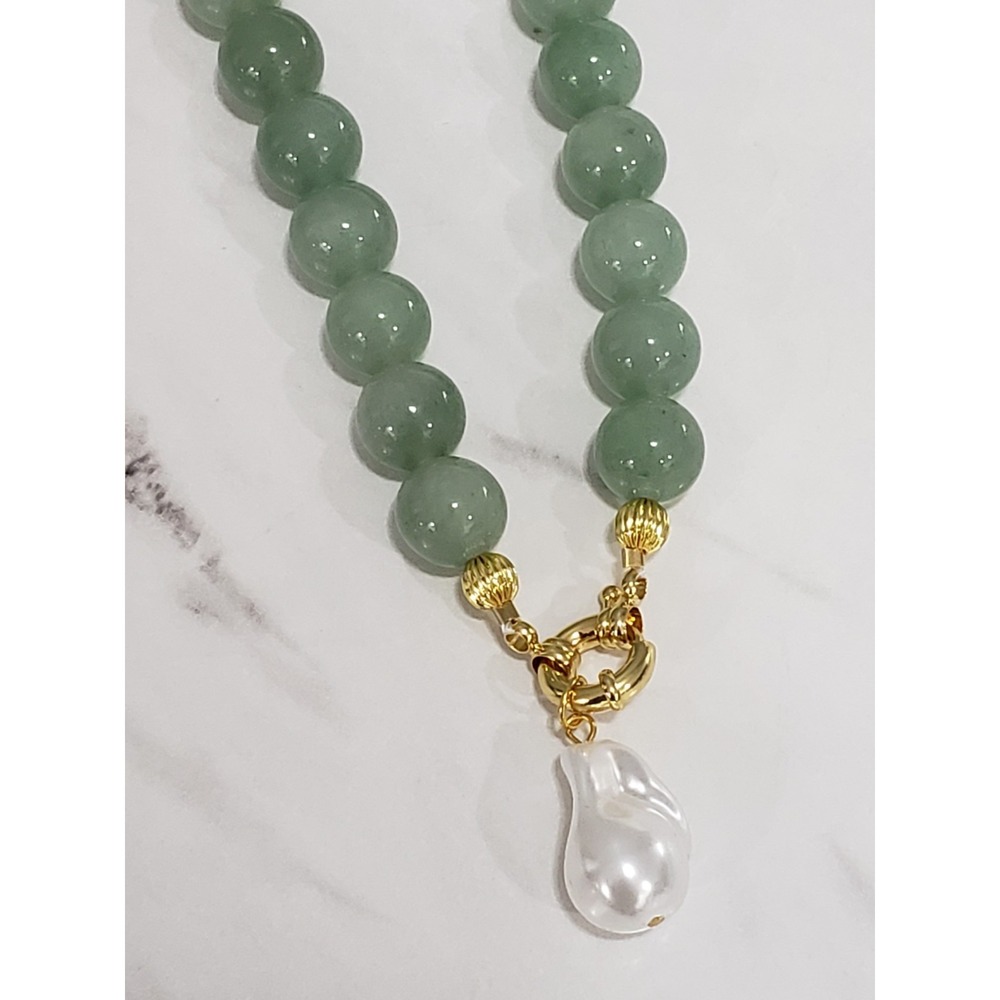 NEW REAL Aventurine Mayamar Beaded Natural Stone Stacker Necklace Layering pearl